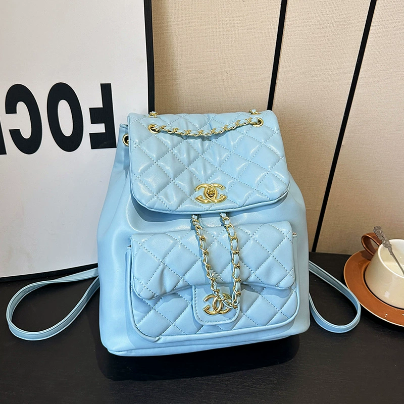 Рюкзак стеганый цепочками (в стиле Chanel) Универсальная школьная сумка, высококачественный алмазный узор