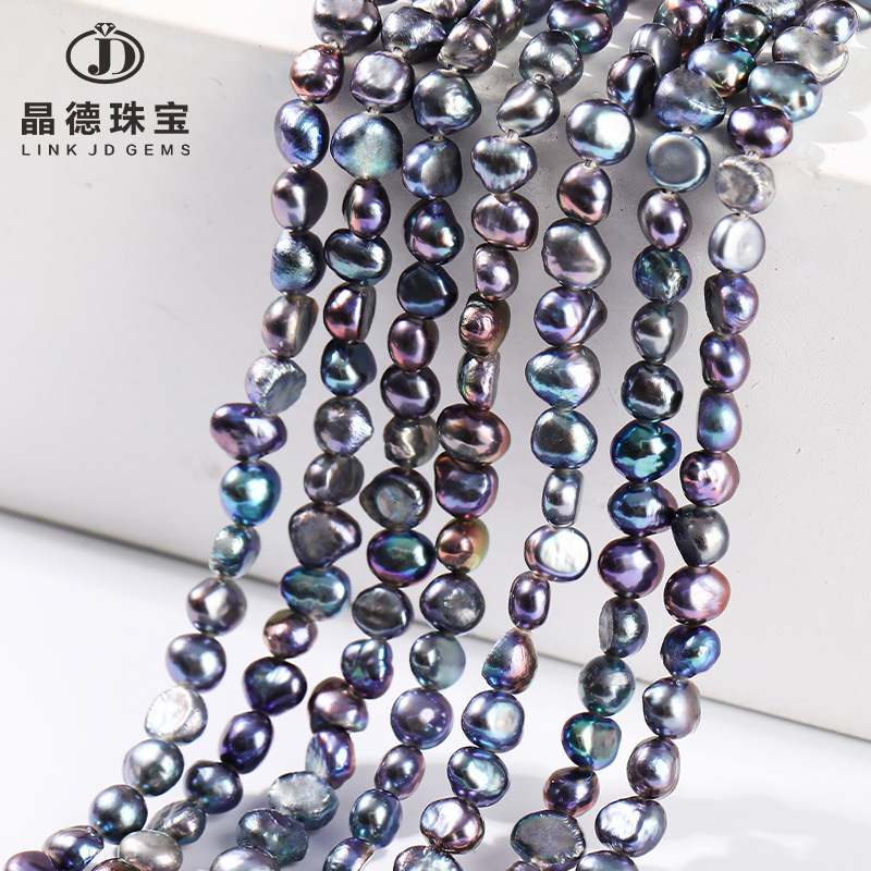 Jingde ジュエリーナチュラルブラック水平穴両面光淡水真珠 diy ネックレス半完成アクセサリー材料卸売|undefined