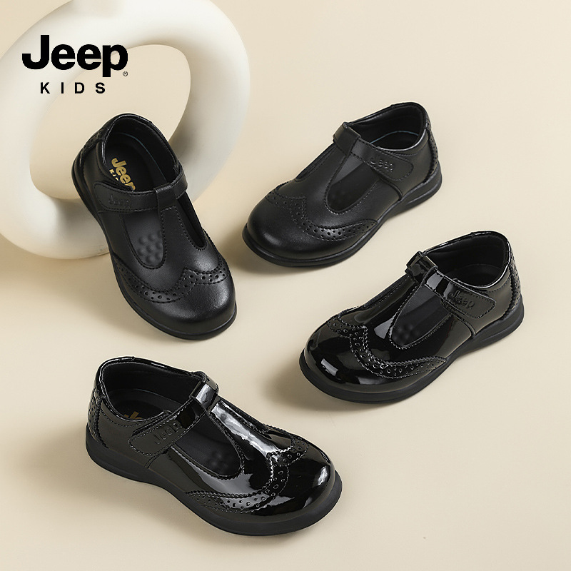 Jeep Kidsren's Shoes, Girls' Leather Shoes, Black Soft-Soled Performance Shoes, 2025 Spring & Fall New Kidsren's Flats, Boys' Dance Shoes