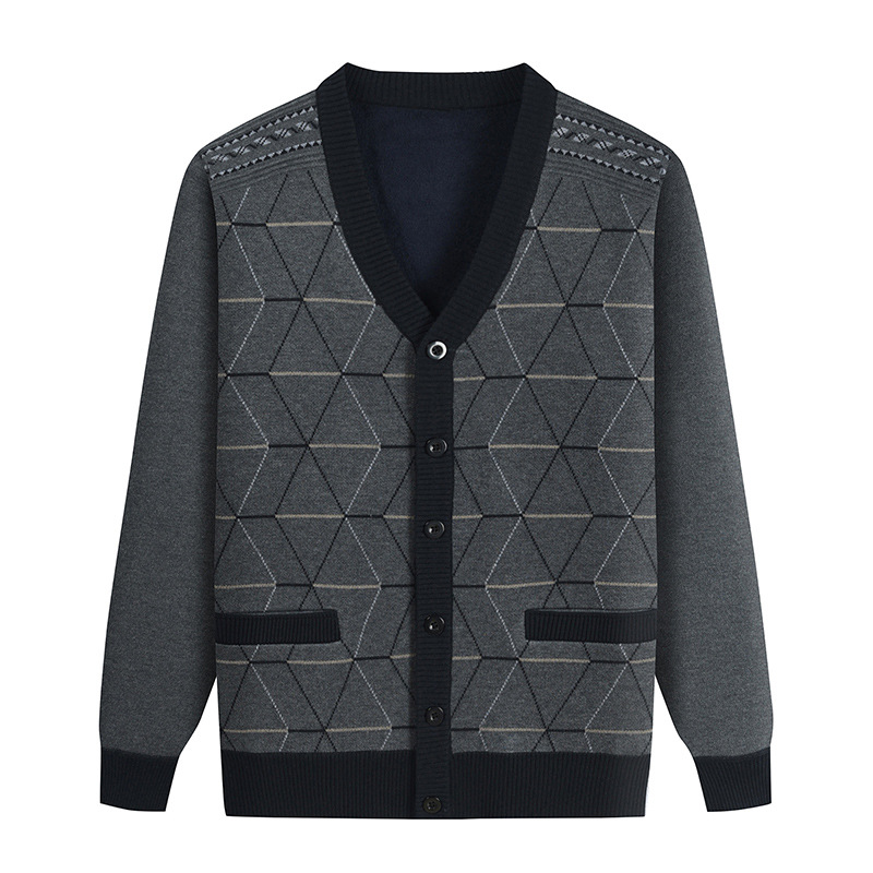 中高年の父とベルベットのセーターとニットの老人の男性服秋冬保温コートのおじいさんのカーディガンは服を厚くします。