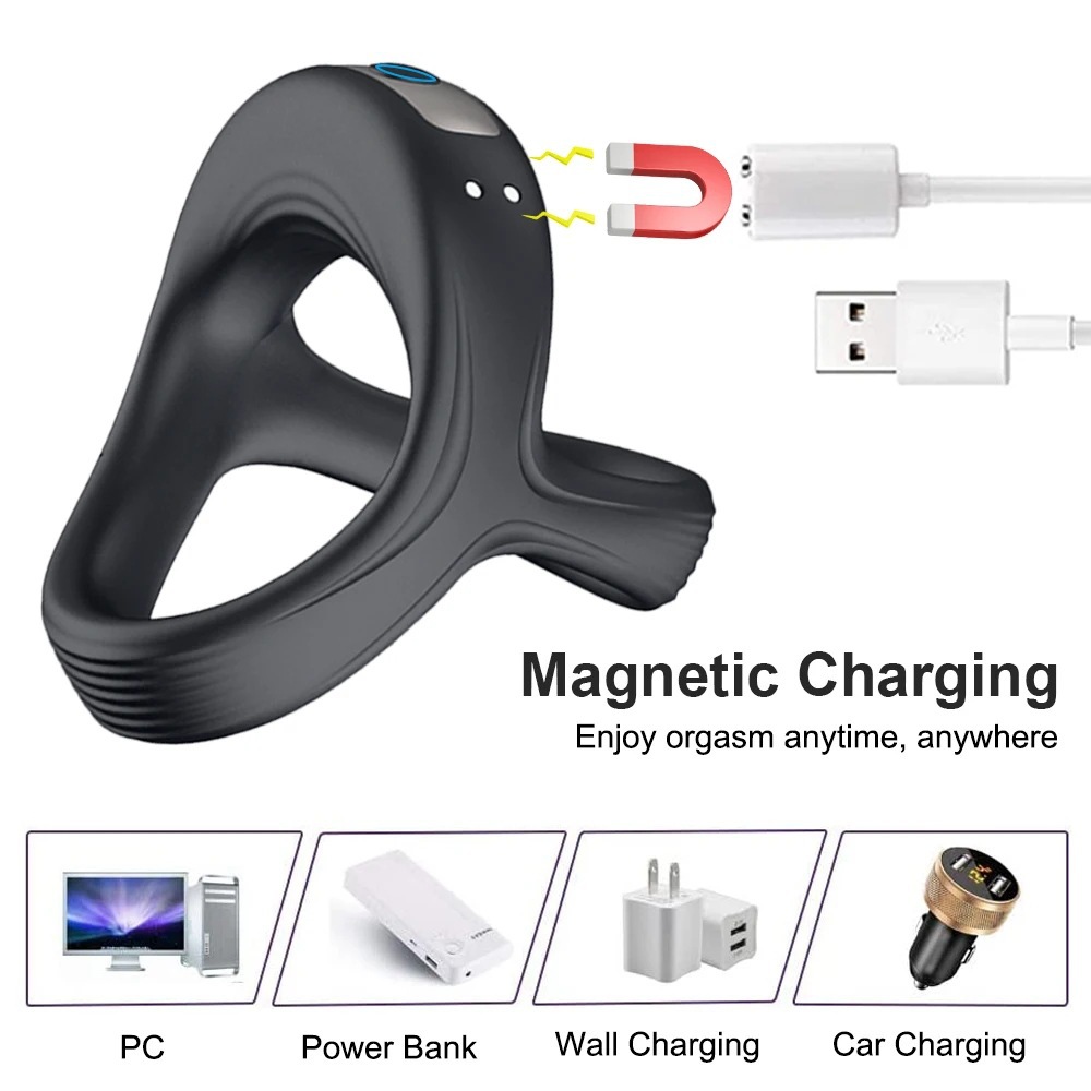 Vibrating Silicone Double Penis Ring with 10 Vibration Modes for Delayed Climax — detail image 6