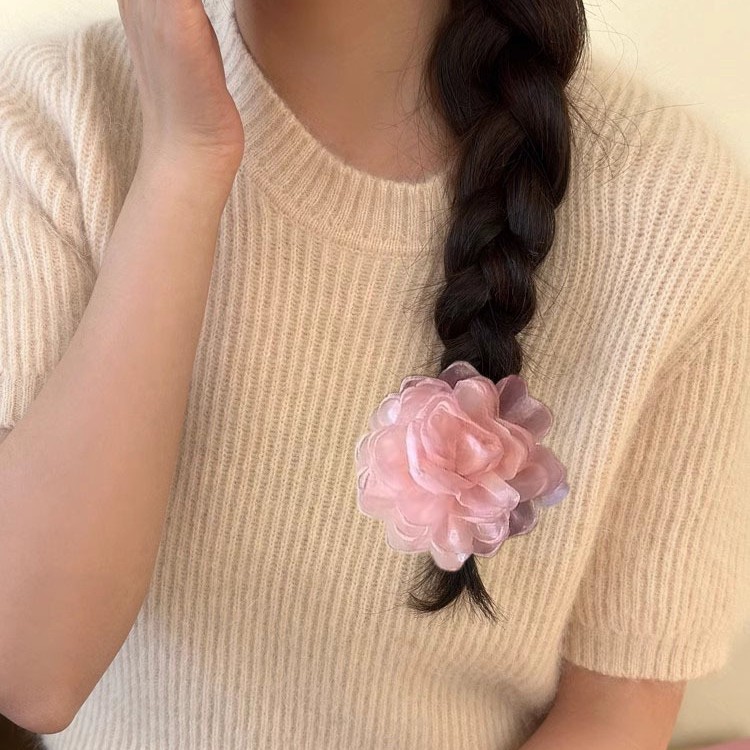 Hijo de malla forest temperamento hermosa flor anillo de cabello femenino temperamento simple cuerdas de cabello cinta de goma alta cola de caballo