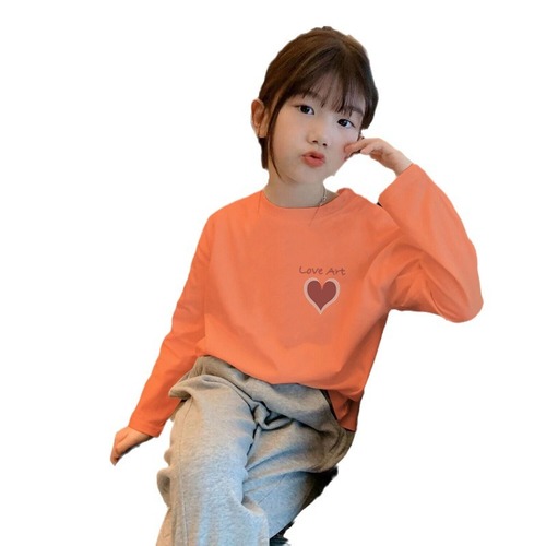 H2333 100% Pure Cotton Children's Long-Sleeve Base Shirt Spring and Autumn Casual T-Shirt for Girls Baby White Top T-Shirt with Round Neck