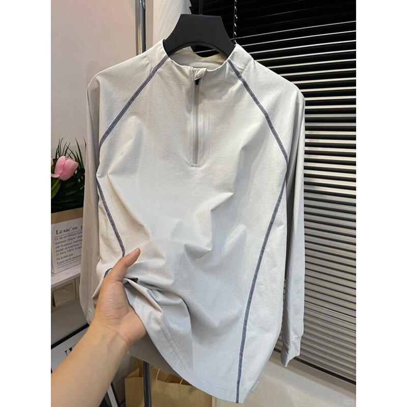 Spring and Autum Mountain Functional Half-Zip Lightweight Sports Quick-Drying Top Outdoor Sun Protection Mountaineering Hiking Long-Sleeved T-Shirt