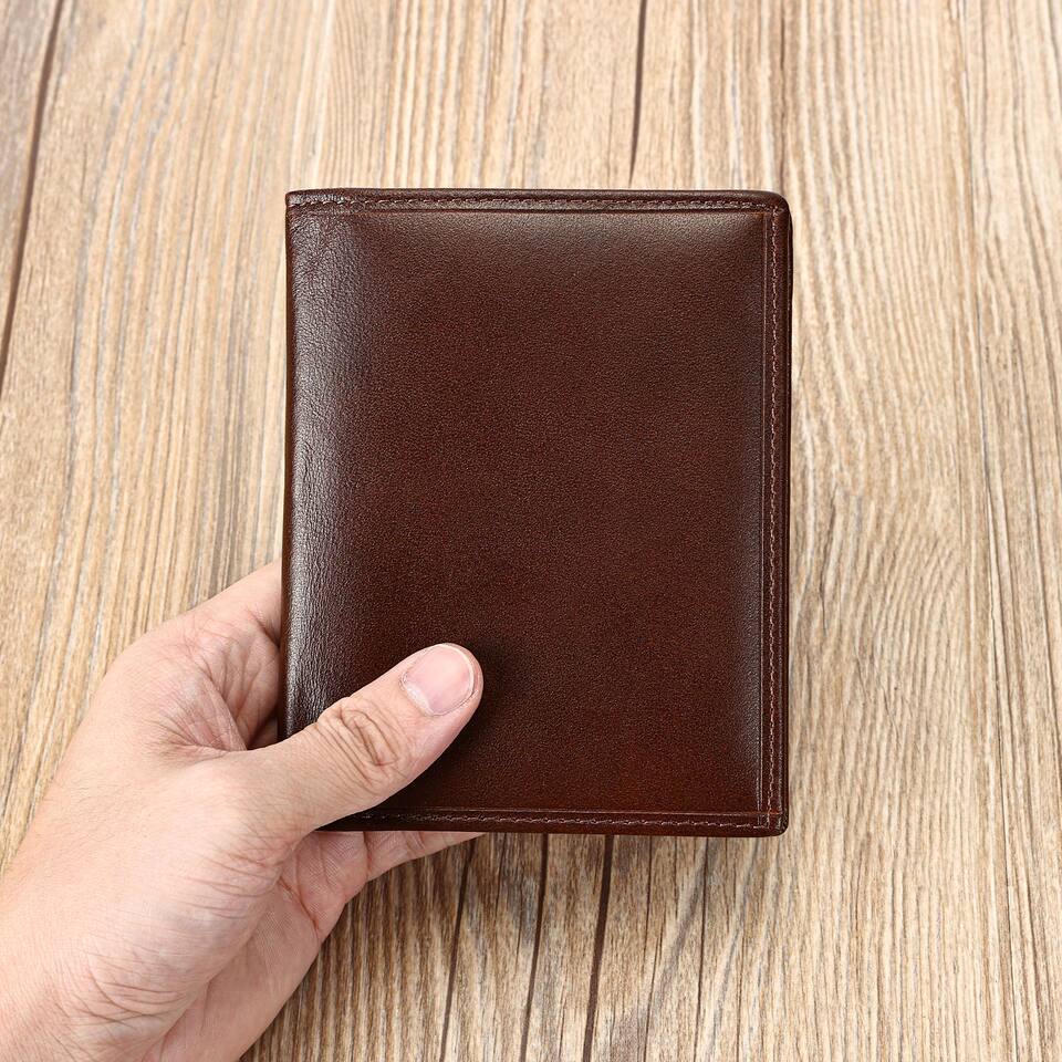 Ví đựng thẻ nam da bò lớp đầu tiên mỏng nhẹ chống trộm RFID — Cà phê, màu đen