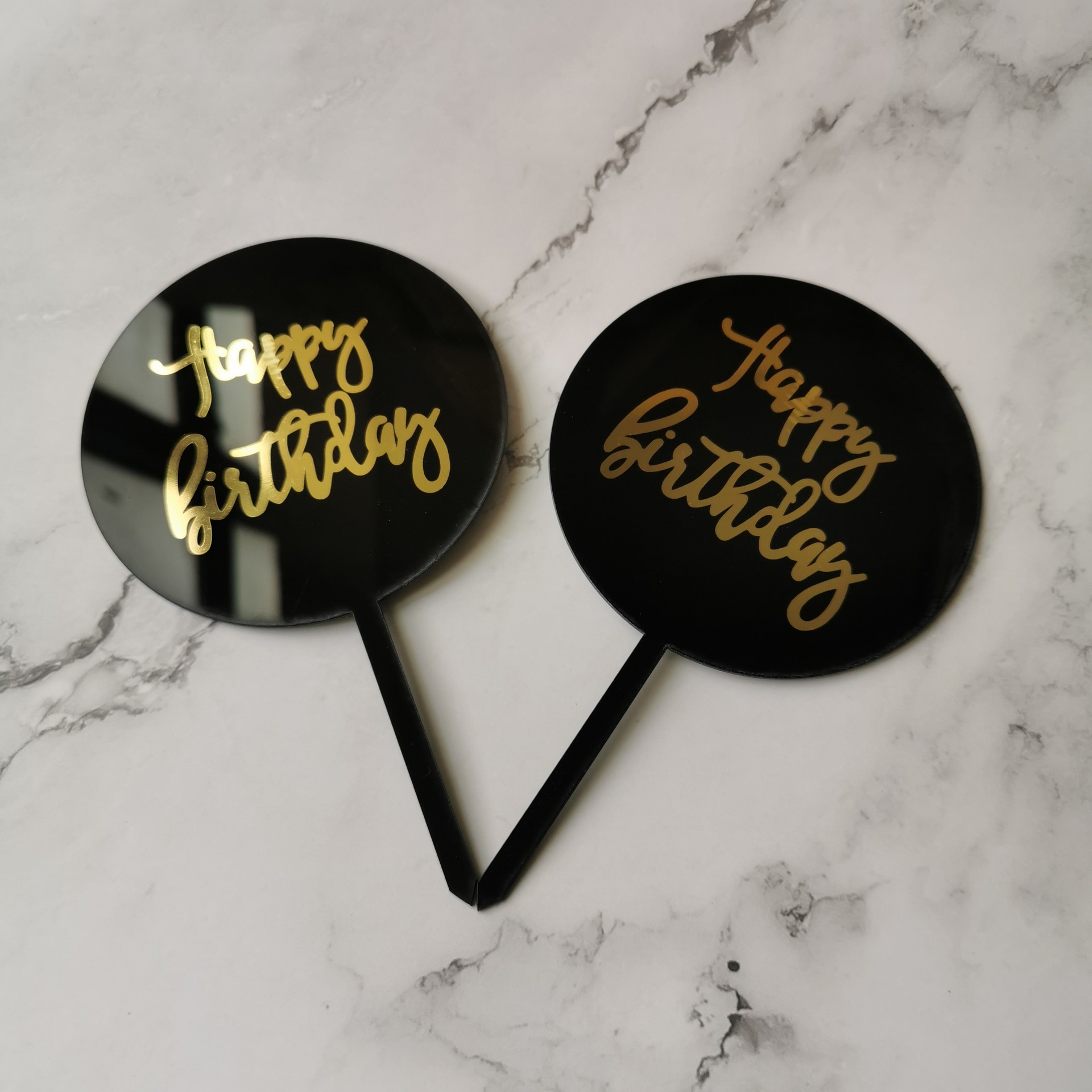 Dorado ronda marca acrílico Feliz cumpleaños pastel de cumpleaños plug-in decoración Tarjeta de inserción fiesta diseño hornear