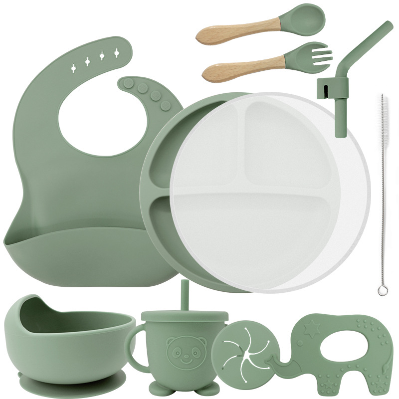 Vajilla de silicona vajilla de bebé cuchara de silicona tazón babero traje materno e infantil necesidades diarias niños suplemento alimenticio vajilla