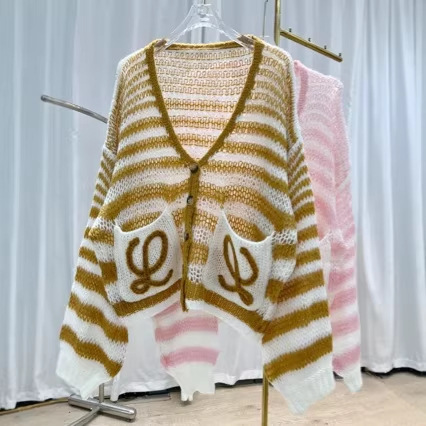 European Autumn and Winter Mohair Knitwear Simple Chanel Style New Jacquard Loose Hollow Striped Top Round Neck European Autumn and Winter Mohair Knitwear Simple Chanel Style New Jacquard Loose Hollow Striped Top Round Neck