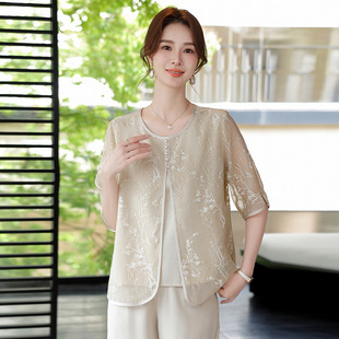 Mother's Summer Western Style Shirt Top 2025 Summer New Style Temperament Age-reducing Middle-aged and Elderly Women's Short-sleeved Shirt