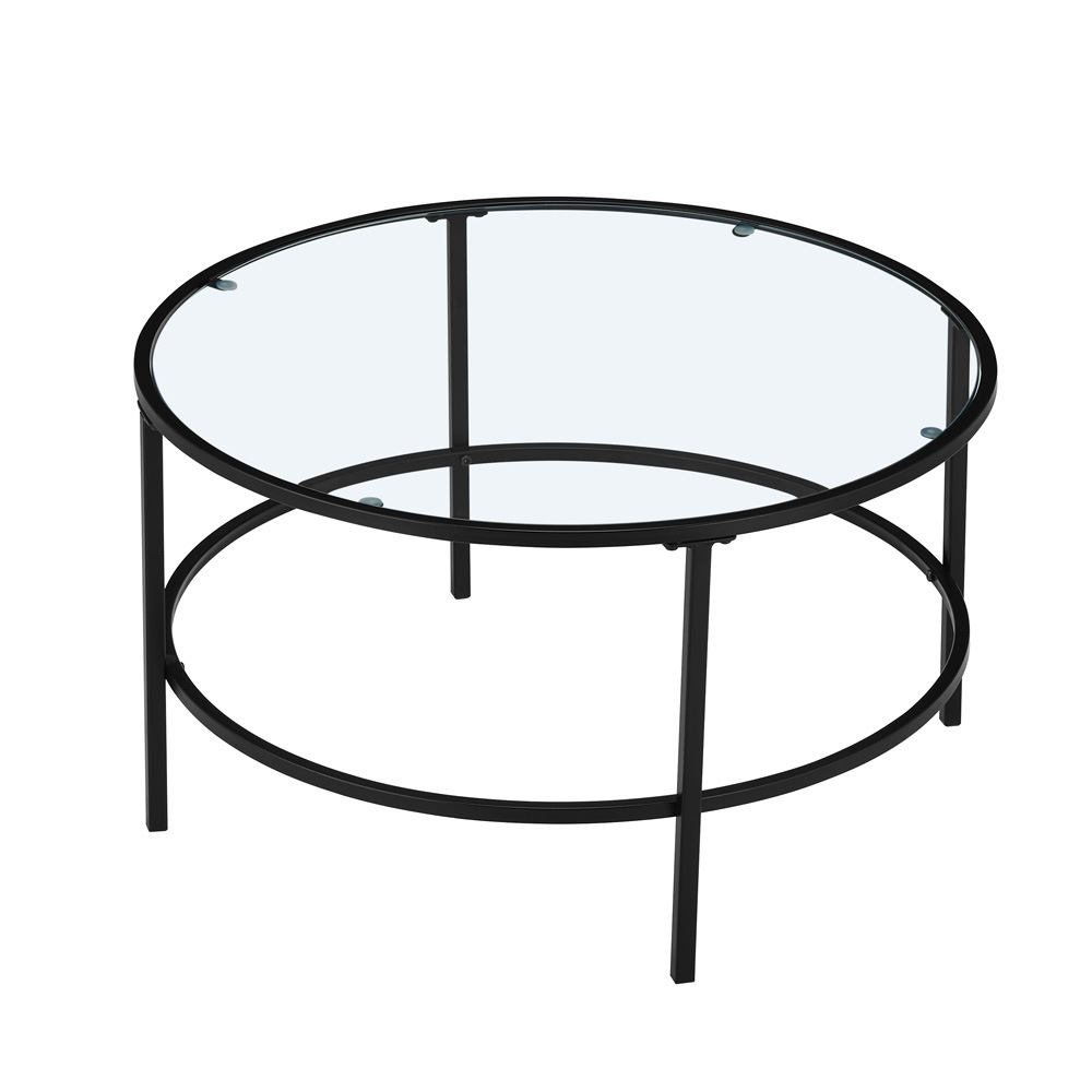 Mesa de café de vidrio templado mesa de café de lujo ligero de alta sensación mesa de café de borde redondo moderno simple