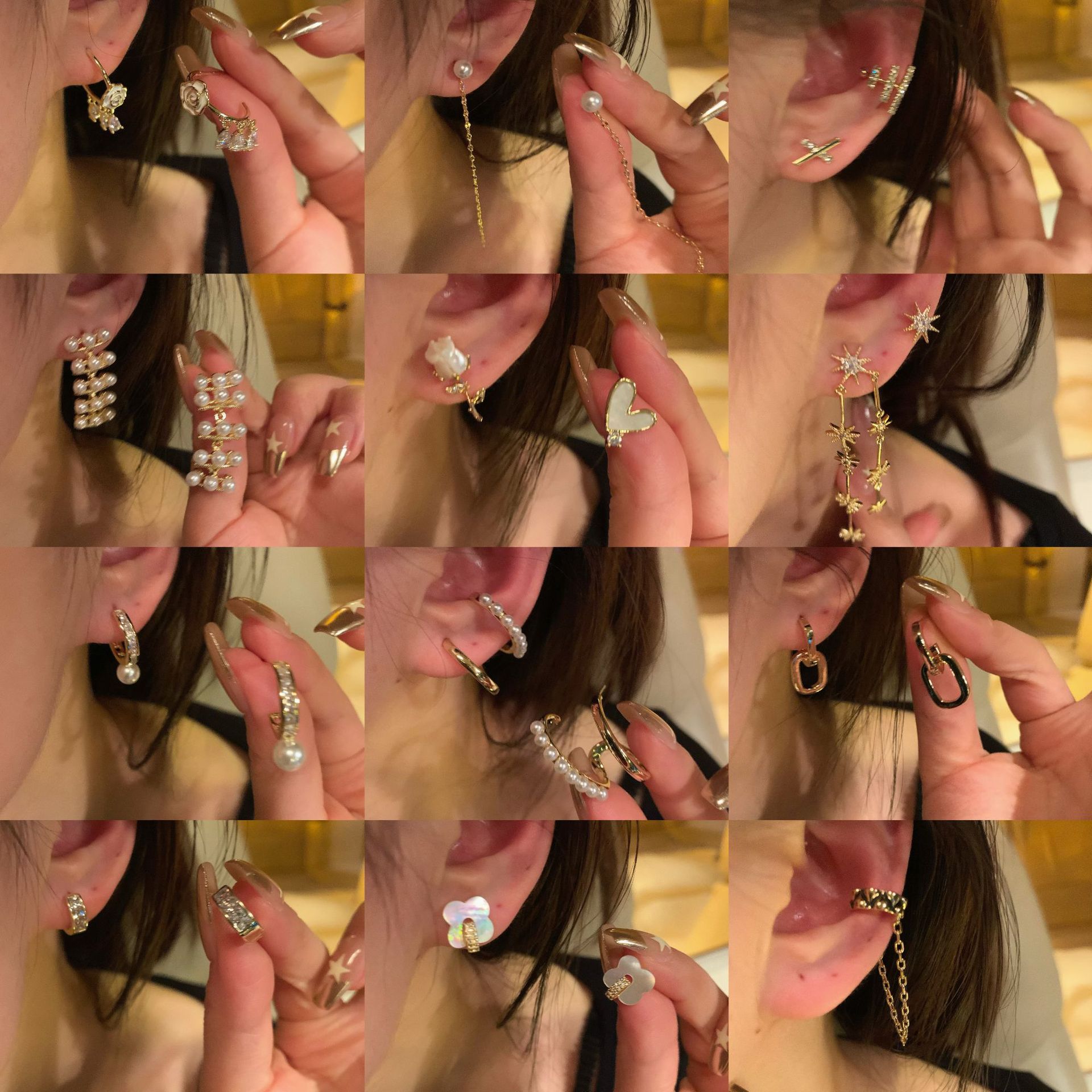 Aguja de plata, circón, diamantes, pendientes geométricos, lujo ligero, pendientes simples, de alta gama, pendientes, temperamento, pendientes de todo fósforo, mujeres al por mayor