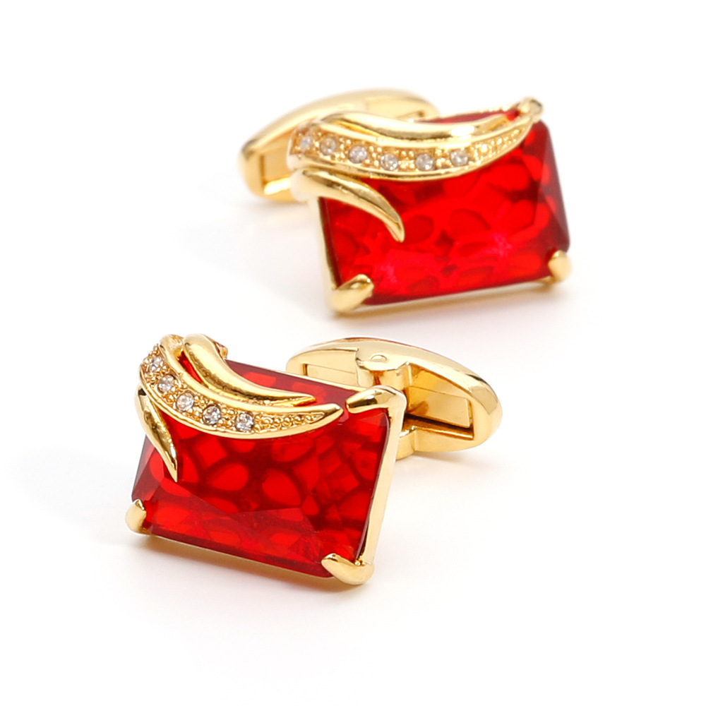 1 Pair Wholesale Spot Men's Cufflinks Accessible Luxury French Style Inlaid with Red Crystal Rhinestones Square Shirt Cuff Studs Jewelry