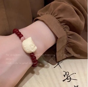 S053-Pulsera gatito color cinabrio#tamaño 403