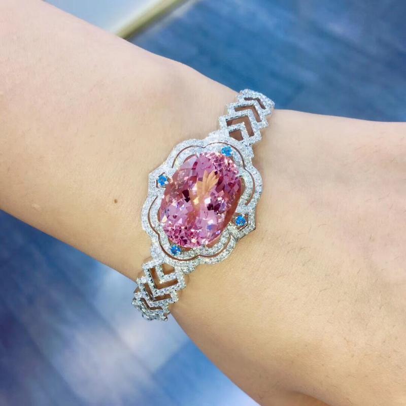 Bracelet De Luxe En Morganite Rose Naturel Imitation Bracelet De Bijoux De Luxe En Diamant display picture 5