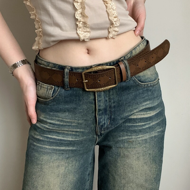 American Retro Y2K Belt for Women 2025 New Ethnic Style Belt with Jeans and High-End Brown