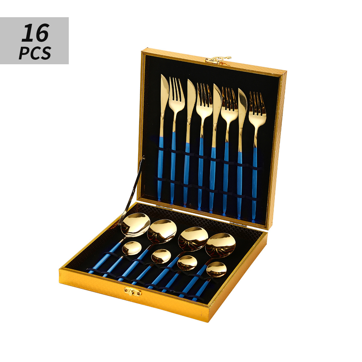 블루 골드 16pcs [황금 나무 상자]