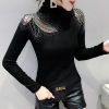 Leaf Hot Diamond Shoulder Leakage Cotton Yarn Bottom Small Shirt Black Heavy Industry