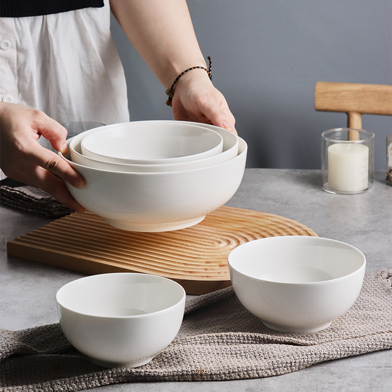 纯白色陶瓷米饭碗面碗大汤碗酒店餐厅汤粉碗家用小碗ceramic bowl|undefined