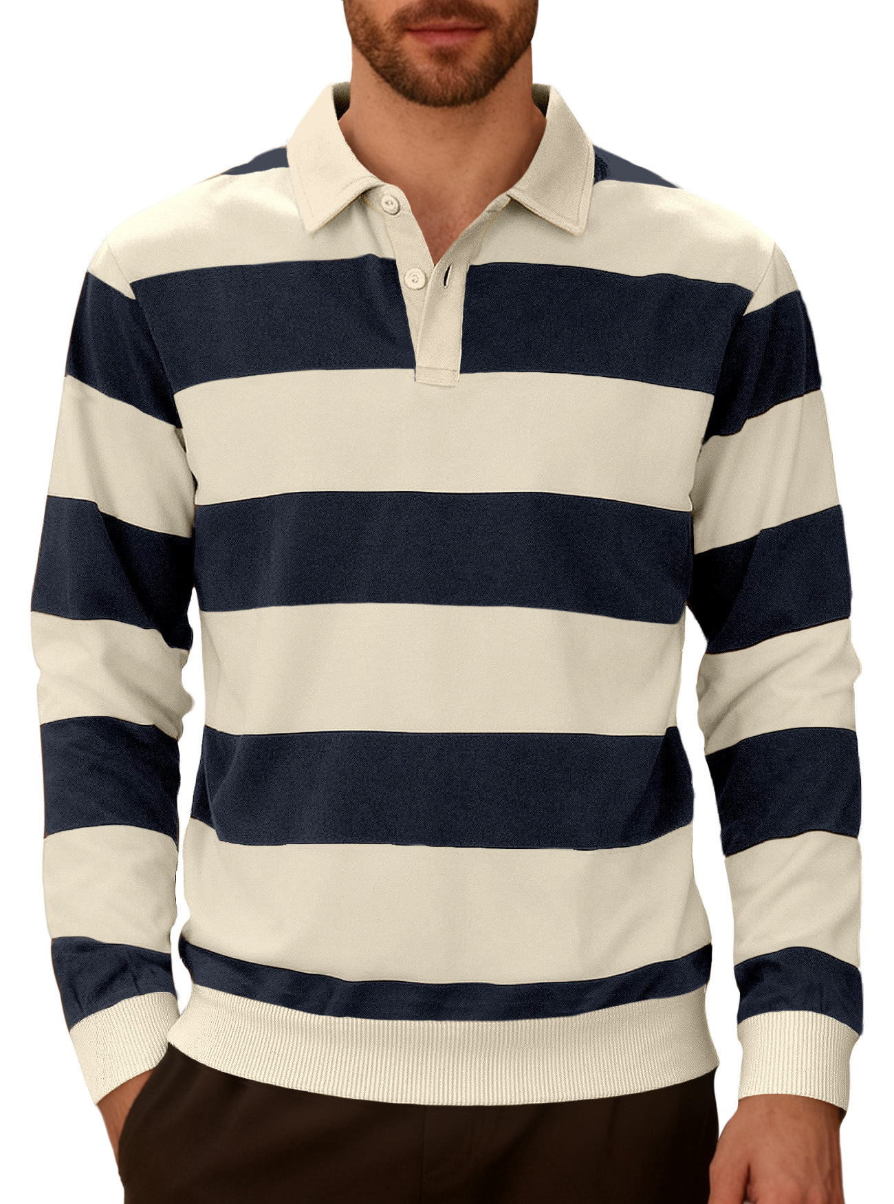 26 transfronterizos Europa y América Amazon tendencia deportiva casual de negocios camisa de punto rayas de contraste correa camisa polo de manga larga