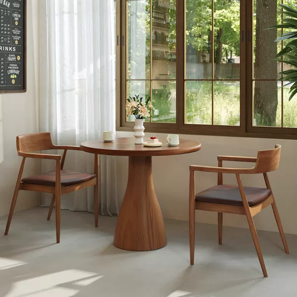 Manufacturer Milk Tea Table Coffee Shop Solid Wood Round Dining Table Commercial Restaurant B&B Single Leg Round Table Hall Retro Table
