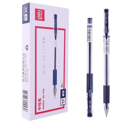 Deli gel pen 6600es signature pen 0.5mm carbon pen student stationery black water pen blue black