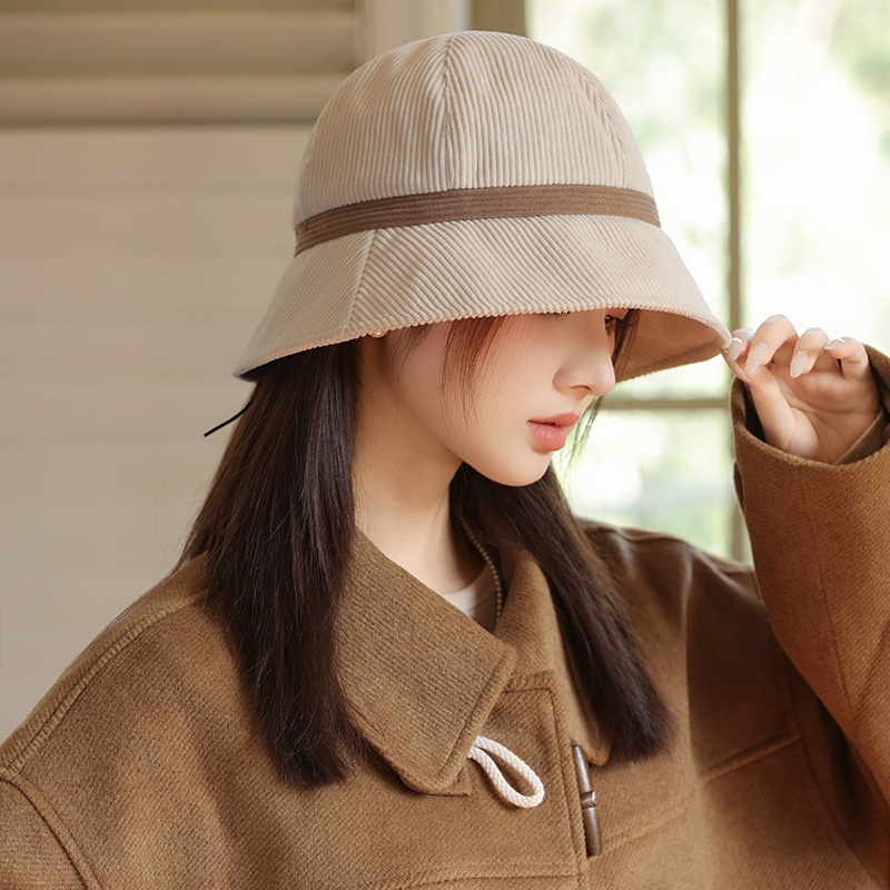 秋冬时尚帽子女款休闲百搭灯芯绒渔夫帽复古保暖盆帽大头围显脸小|undefined
