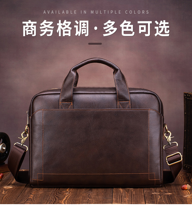 Cặp công sở nam da bò lớp đầu tiên Lion Leiden, túi xách tay đeo vai đựng laptop 15.6 inch — Màu cà phê, Màu đen chi tiết 4
