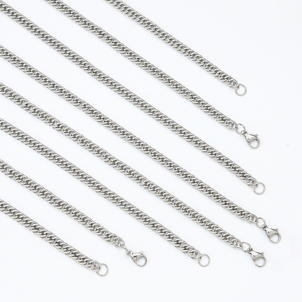 不锈钢双织侧身链条项链时尚简约古巴链男毛衣链饰品配链钛钢手链