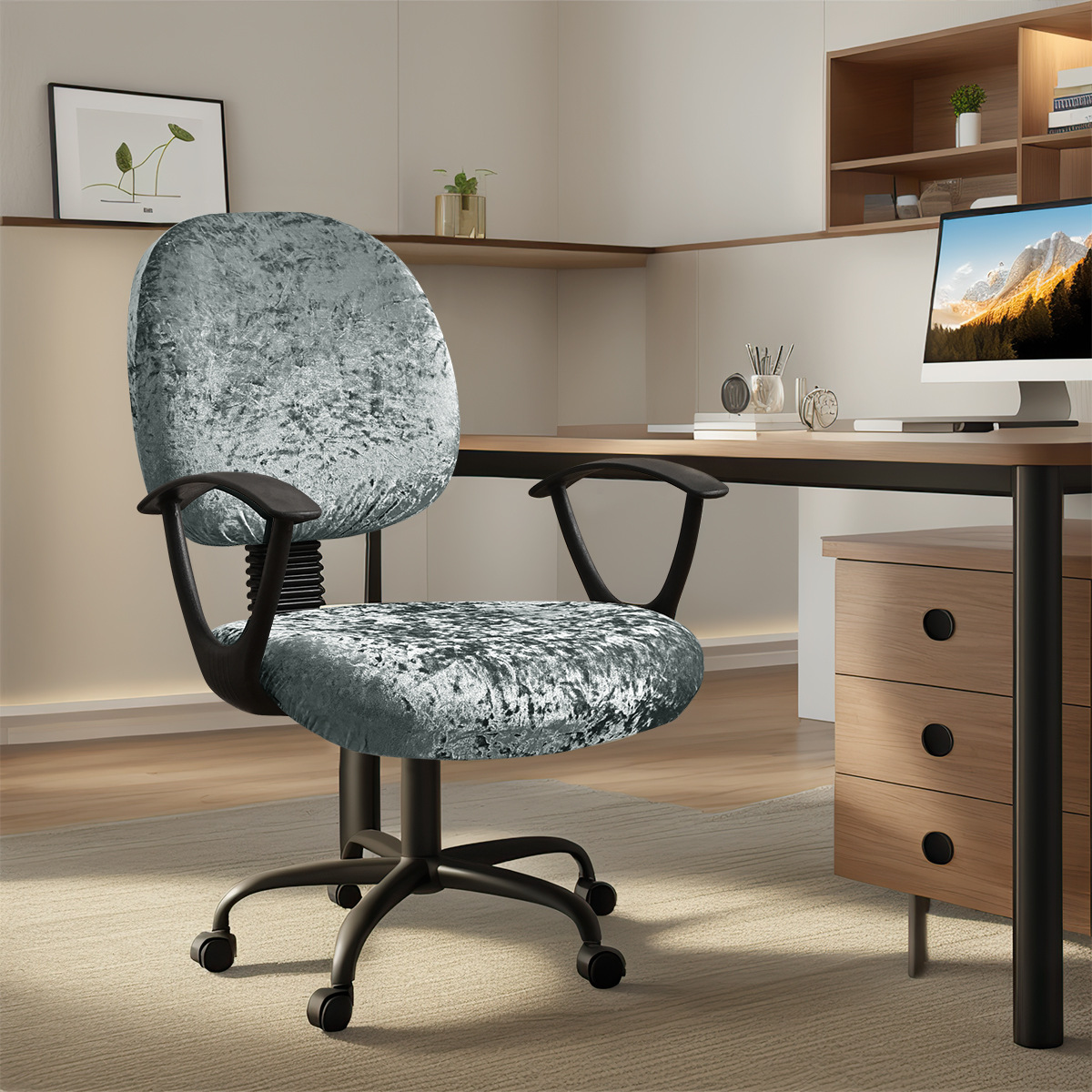 Transfronterizos color sólido elástico diamante seda cubierta de silla de escritorio cubierta de respaldo universal cubierta de asiento cubierta de taburete TEMU