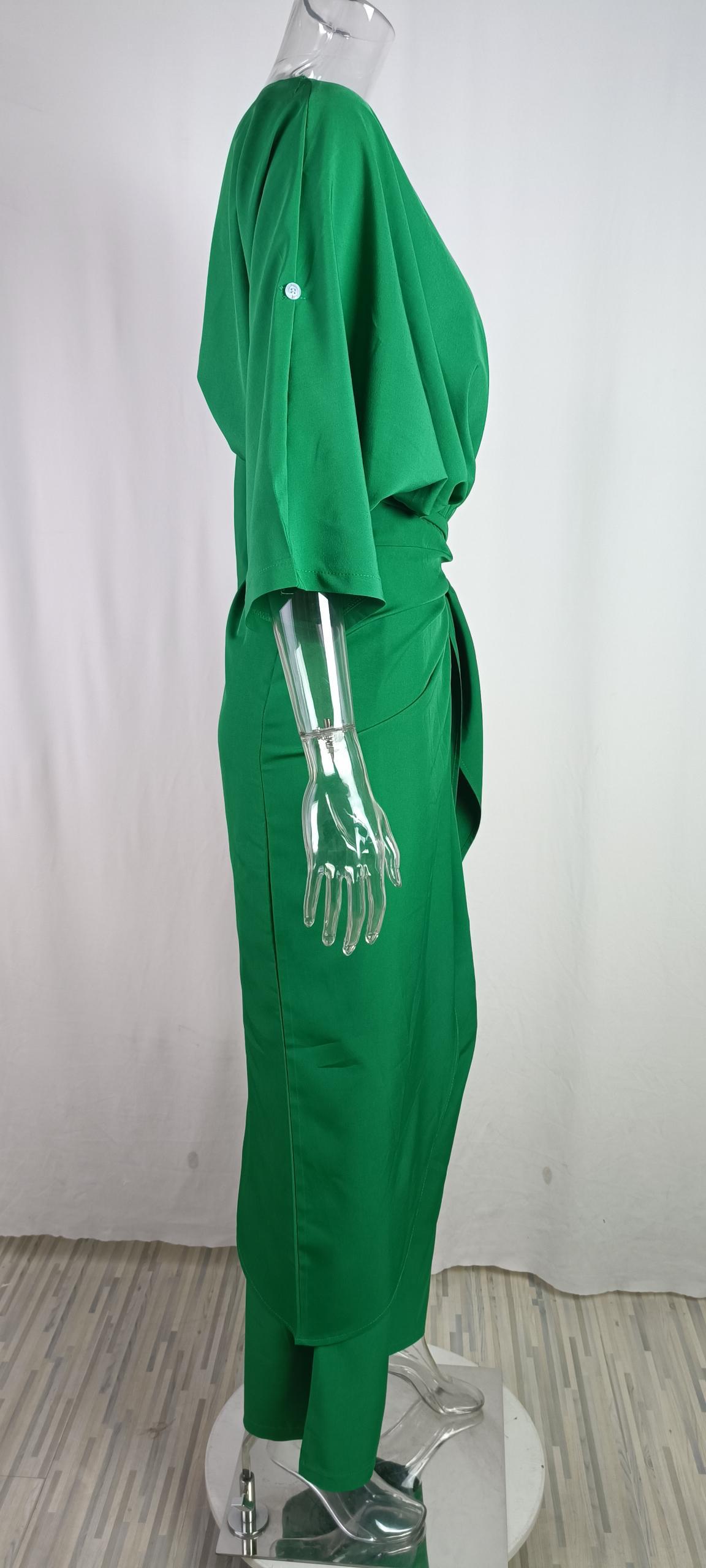 2026 New Spring Women's Clothing European And American Cross-Border Fashion Casual Bat Sleeve Solid Color Straight Pants_ecoleips.com