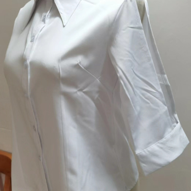 White Shirt Women's Mid-sleeve Hollow-out Design Sense Half-sleeve Slim-fit Shirt Spring and Autumn New Summer Women's French Top White Shirt Women's Mid-sleeve Hollow-out Design Sense Half-sleeve Slim-fit Shirt Spring and Autumn New Summer Women's French Top