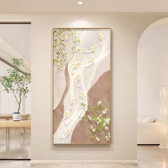 九鱼图玄关装饰画奶油风进门入户正对门挂画轻奢绿植走廊尽头壁画