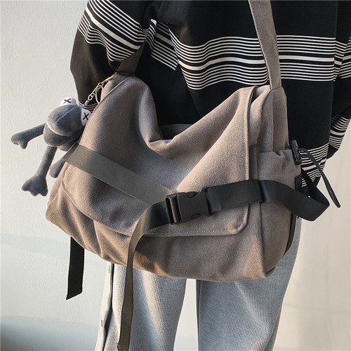 Canvas messenger bag men's large capacity simple messenger bag casual ins student wear book shoulder bag boy's shoulder bag