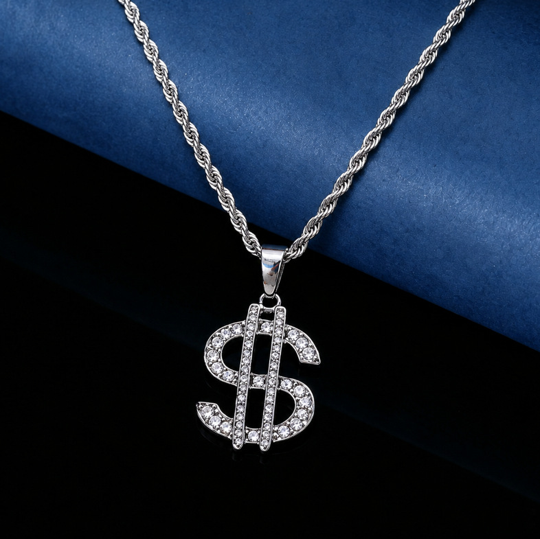 Hip-Hop exagerado europeo y americano cornucopia símbolo de dólar collar de aleación con diamantes personales joyas colgante hombre hipster image 1
