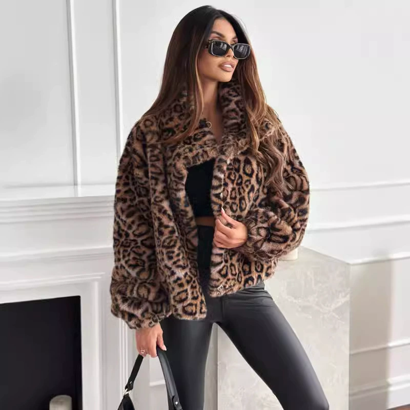 Внешняя торговля через границу AliExpress Amazon wish мода личность новый осенний и зимний меховый леопардовый короткий пиджак с лацканом