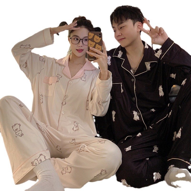 Pijamas de pareja de primavera y otoño de algodón de manga larga delgada para mujer más tamaño 2023 nuevos hombres lindos de verano e invierno para el hogar