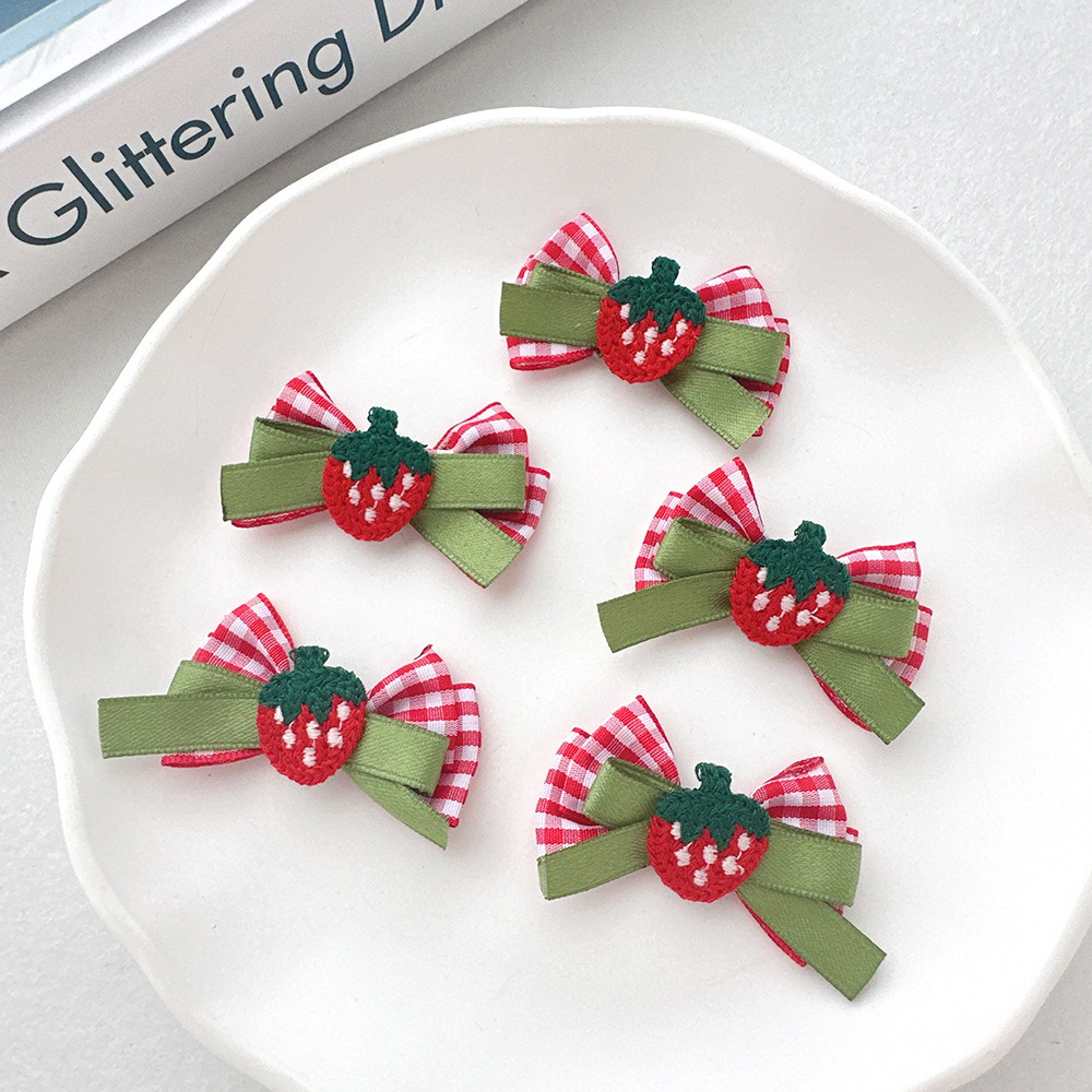 草莓格子蝴蝶结布艺领结配件DIY手机壳鞋花袜子服装辅料配饰批发