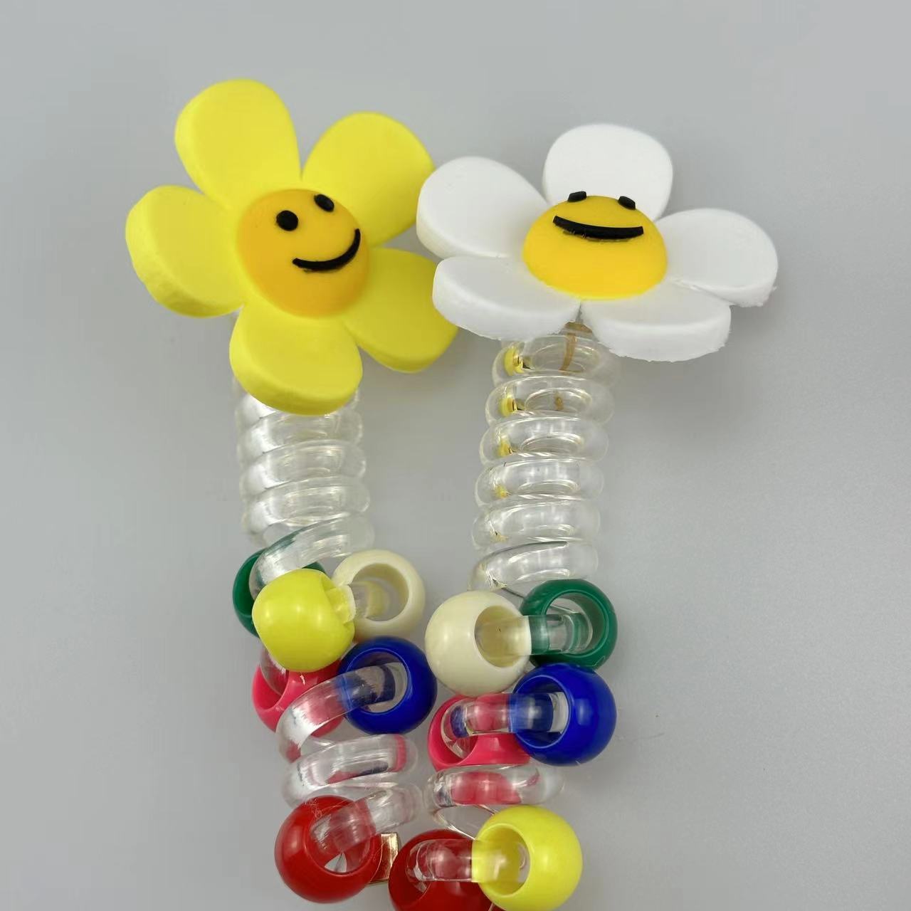 Chica sol línea telefónica anillo de cabello sonriente transparente cola de caballo artefacto de cabello trenzado perlas alrededor de cuerdas de cabello joyas