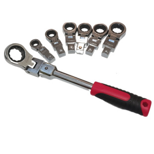 8-piece set of shaking head replaceable ratchet wrench shaking head wrench 180 ° rotating ratchet gear wrench release type
