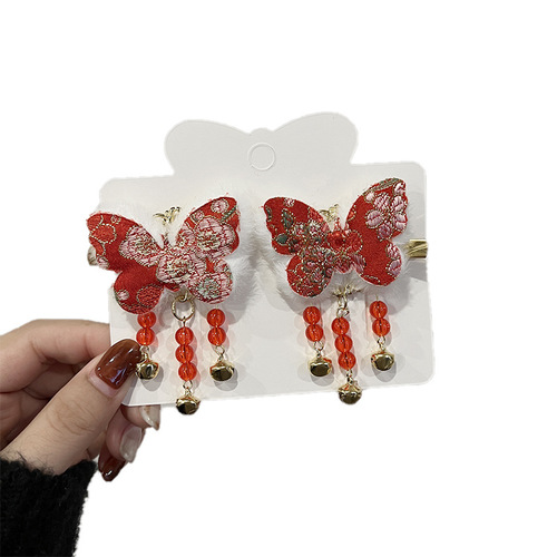  New Year red Chinese style Hanfu headdress hairpin girl baby hair ball ancient style hair accessories doll head flower
