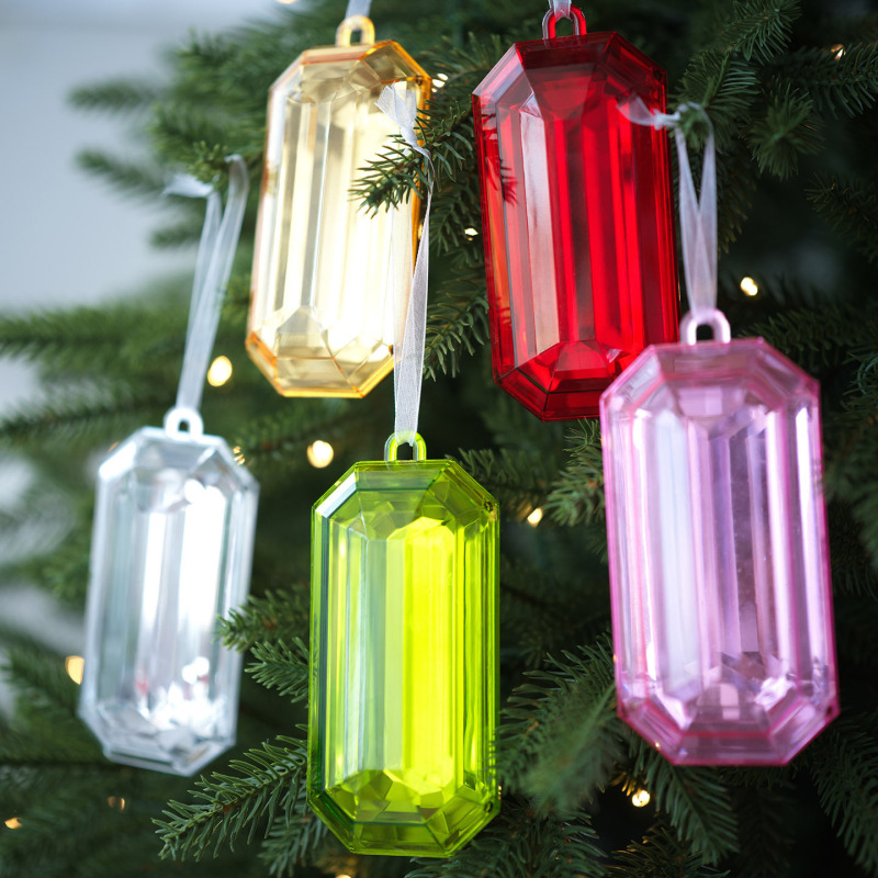 正方形の宝石ペンダントプラスチックペンダントクリスマスツリー装飾ラウンドカラー宝石カラフルなスノーフレークペンダントクロスボーダー|undefined