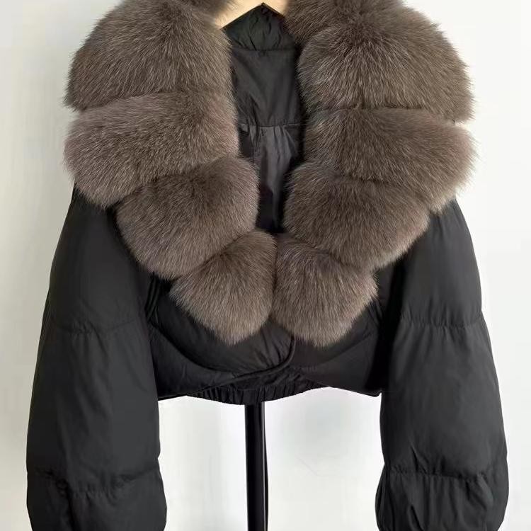 블랙 + 해바라기 모피 칼라