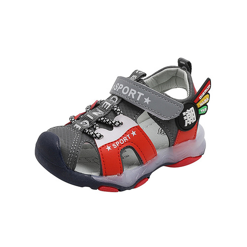 Boys' Shoes  Summer Baotou Sports Sandals Anti-Block Toe Hollow Breathable Baby Beach Shoes Sandals with Lights