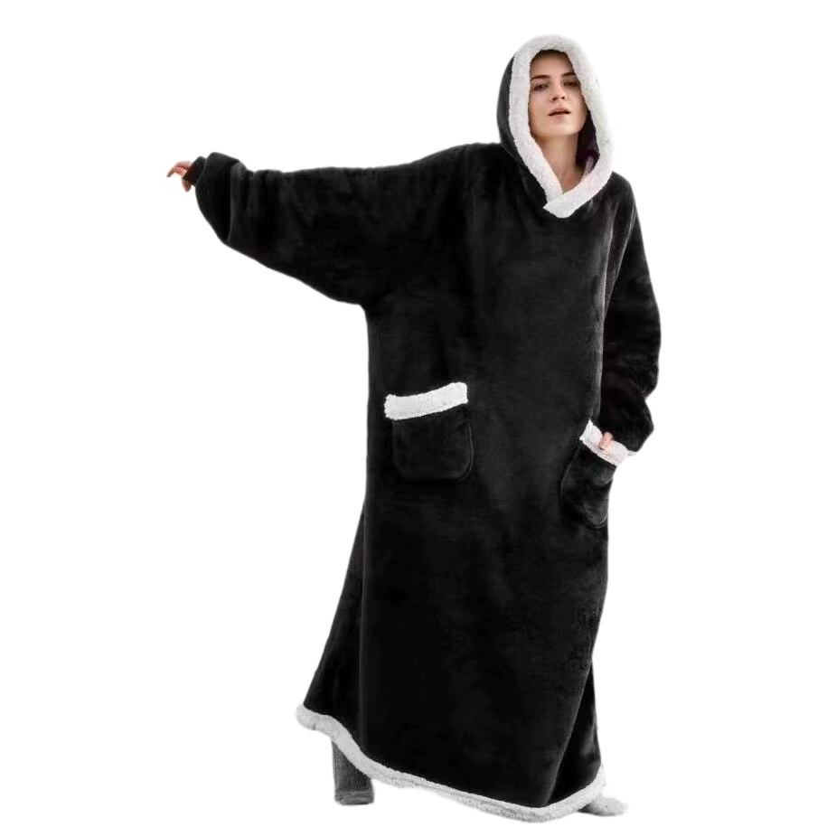 Пуловер Флисовая утолщенная удлиненная Пижама Теплое одеяло для телевизора Уличная холодостойкая ночная рубашка Одежда для пар Флисовая теплая