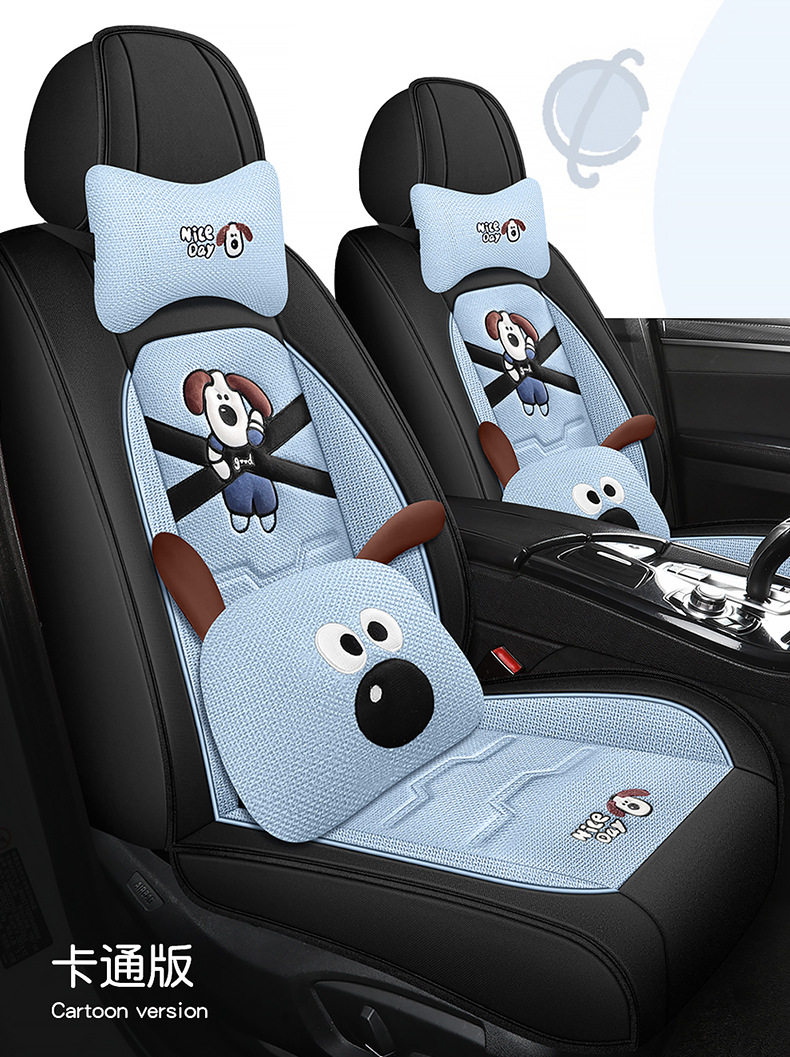 New car seat cushion four seasons universal linen fabric seat cover cartoon car special seat cover fully enclosed seat cover