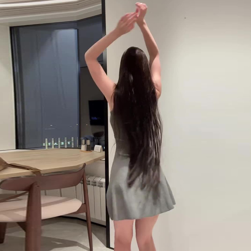 2025夏季新款欧美亚马逊跨境外贸女装无袖收腰灰色简约针织连衣裙|undefined