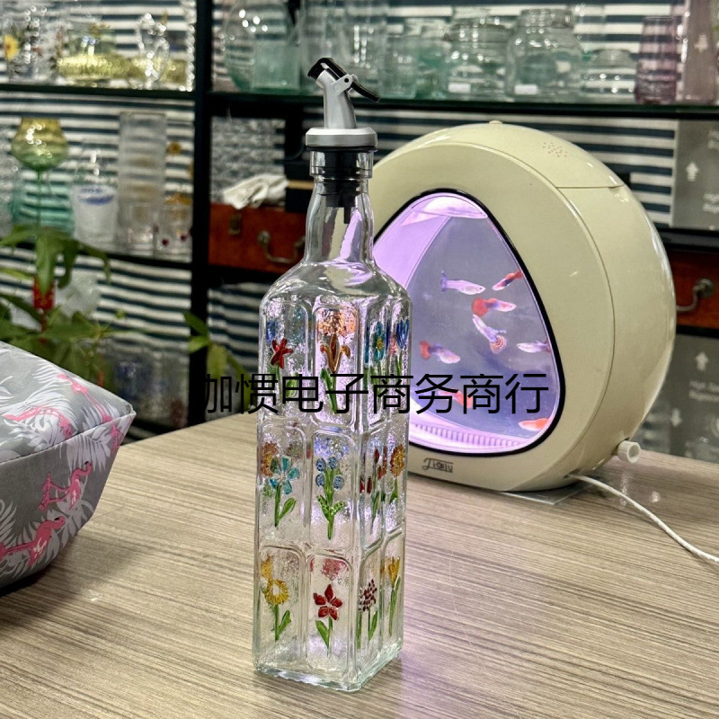 調味料ボトルレトロスクエアボトルパターンキッチン醤油ボトル食品グレード酢ボトルフローティング家庭用オイルポットオイルボトル|undefined