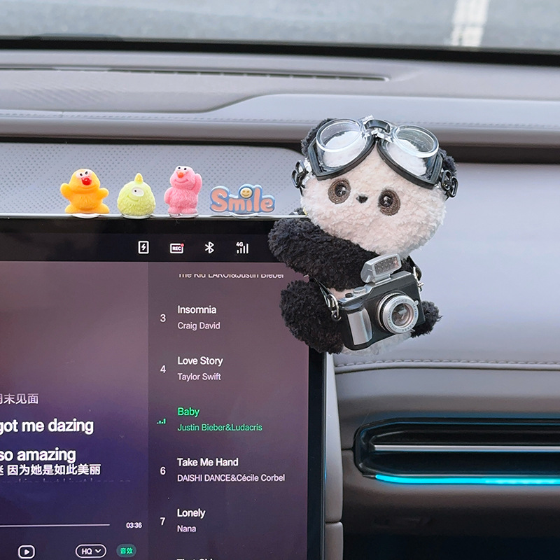 Car Dashboard Computer Screen Plush Toy Cartoon Cute Electric Car Interior Decoration