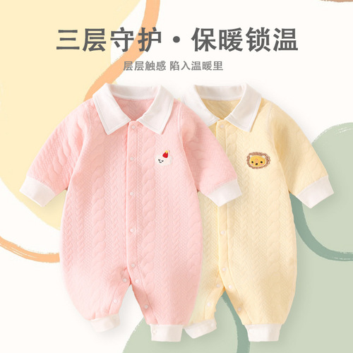 Baby Cotton-Padded Winter Jumpsuit for Newborns, Boneless Romper with Long Sleeves—Perfect for Outings and Keeping Tiny Ones Warm