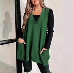 アマゾン欧米の新型ニットvネックベストの婦人服のゆったりした大きいサイズの袖なしのプルオーバーのカジュアルファッション
